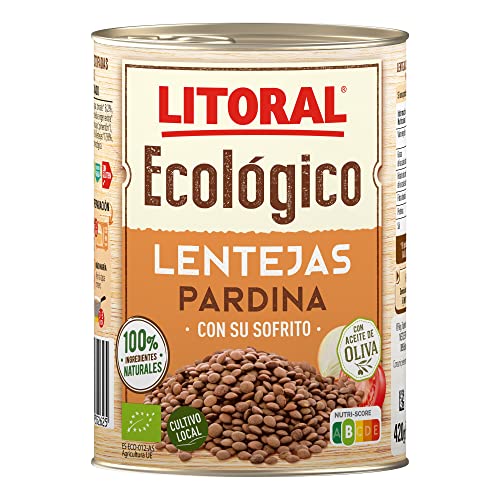 LITORAL Lentejas ecológicas con su sofrito variedad pardina - Plato cocinado Sin Gluten - 420g
