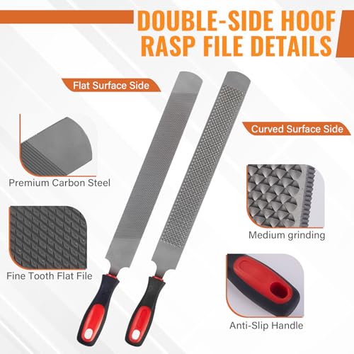 Image of 18Inch Professional Farrier Hoof Rasp - Heavy Duty Carbon Steel Hoof Trimmer for Horses, Cattle, Goats, Donkeys, Ergonomic Handle with Sharp Teeth, Durable Animal Hoof and Wood File Tool