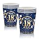 MORAINJAY 18 Geburtstag Papierbecher,16 Stück Blau mit Gold Papierbecher für Mädchen Junge 18 Geburtstag Party,9oz/250ml Papierbecher für 18. Geburtstag Party Deko