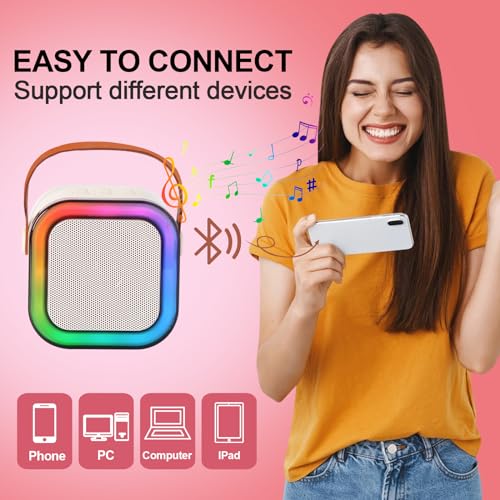 Image of Karaoke Machine for Kids, Kids Karaoke Machine Gifts for Girls and Boys Family Party, Kids Karaoke Machine for Girls with 2 Wireless Microphones, Mini Portable Bluetooth Speaker (Ivory)