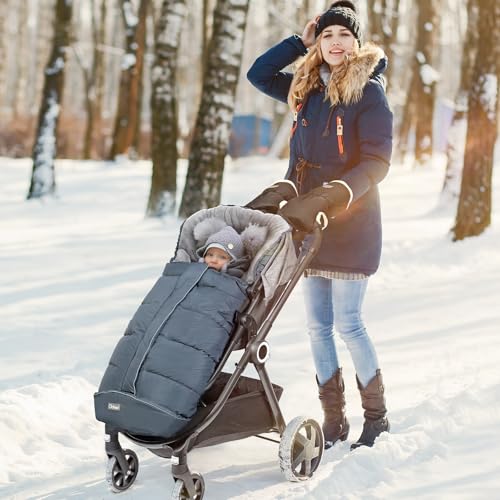 Image of Orzbow Stroller Footmuff Universal - Weather-Proof Bunting Bag for Toddler, Warm Fleece Sleeping Bag for Cold Weather, Easily Attaches to Most Strollers, Baby Boys Girls Winter Essentials, Grey