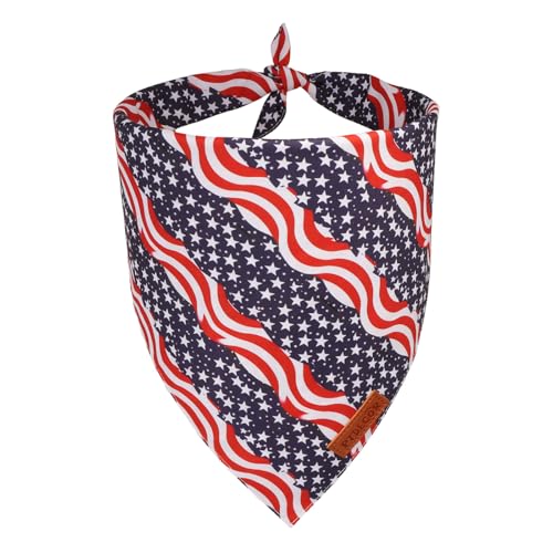 PTDECOR American Flag Dog Bandana, Striped Stars Flag 4th of July Pet Scarf, Premium Durable Fabric, Adjustable Triangle Patriotic Bandanas for Small Dogs Pets (Small)