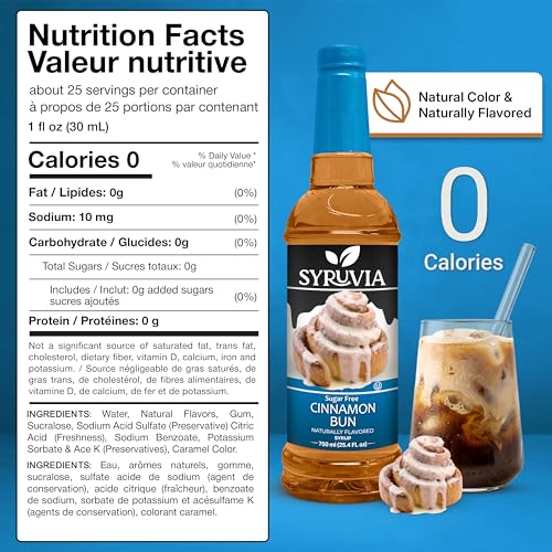 Syruvia Sugar-Free Cinnamon Bun & Cupcake Syrup - 25.4 fl oz Premium Coffee Flavoring Syrup. 0 Calories, Kosher, and Gluten-Free. Ideal for Drinks, Sodas, Shakes, Desserts, and More. - image 2