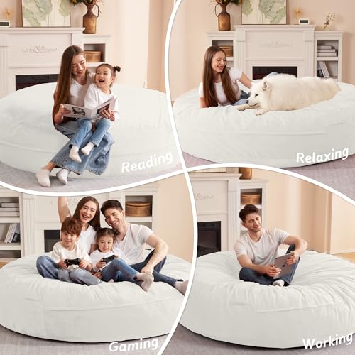 Image of HABUTWAY XX-Large Bean Bag Chair: Giant 7' Memory Foam Furniture Bean Bag Chairs for Adults with Microfiber Cover 7Ft（Beige）