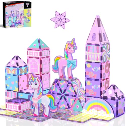 GobiDex Magnetic Building Blocks Unicorn Toys for Girls Princess Magnetic Tiles Building Toys for Kids Ages 3-5 4-8 STEM Sensory Toddler Game Birthday Gift for Girls Boys Ages 3+