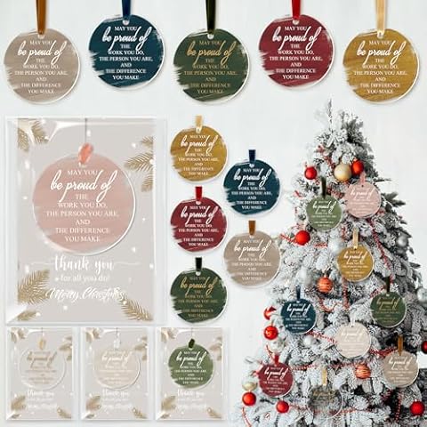Kasyat 24 Sets Christmas Acrylic Hanging Ornament Bulk Employee Appreciation Gift Round Pendant Ornament for Christmas Tree with Thank You Card Ribbon for Coworker Team Nurse Teacher (Be Proud Sign) Cover