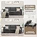 JAMFLY Convertible Sectional Couches for Living Room, L-Shaped Couch 3 Seat Sectional Sofa Set with Corduroy Fabric and Movable Ottoman Small Couch for Apartments, Office（Dark Grey）