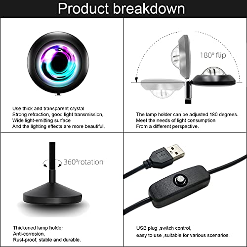 Honrg Sunset Lamp, Sunset Rainbow Projection Lamp，180 Degree Rotation Sunset Night Light, Romantic Visual Mood Lighting Lamp Hotography/Selfie/Home/Living Room/Bedroom Decor，Remote Color Adjustment #TOP6