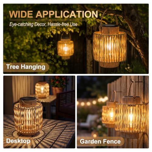 EXYGLO 2 Pack Solar Lanterns Outdoor Light, Waterproof Hanging Solar Lights for Outside, Outdoor Lanterns for Yard Garden Porch Patio Pathway, Decorative Birthday Gifts for Women Mom - image 6