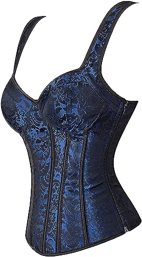 Image of Women's Lace up Gothic Jacquard Shoulder Straps Tank Overbust Shaper Corset Bustiers Top