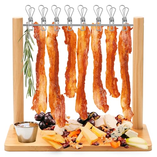 Wonderjune Bamboo 13 Inch Bacon Display Rack Wooden Bacon Tray Hanger Serving Dishes Meat Display Holder for Wedding Home Party Housewarming Gifts by Wonderjune - Used condition - US$22.79