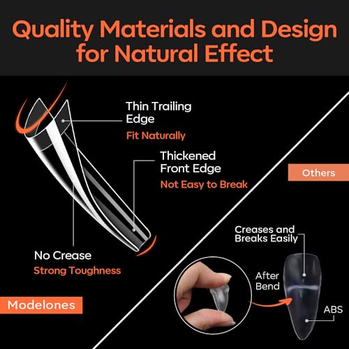 Image of modelones XXL Long Coffin French Nail Tips, 504 PCS No C Curve Half Cover Clear Acrylic Fake Nails Tips Gel Pre-shaped 12 Sizes with Box