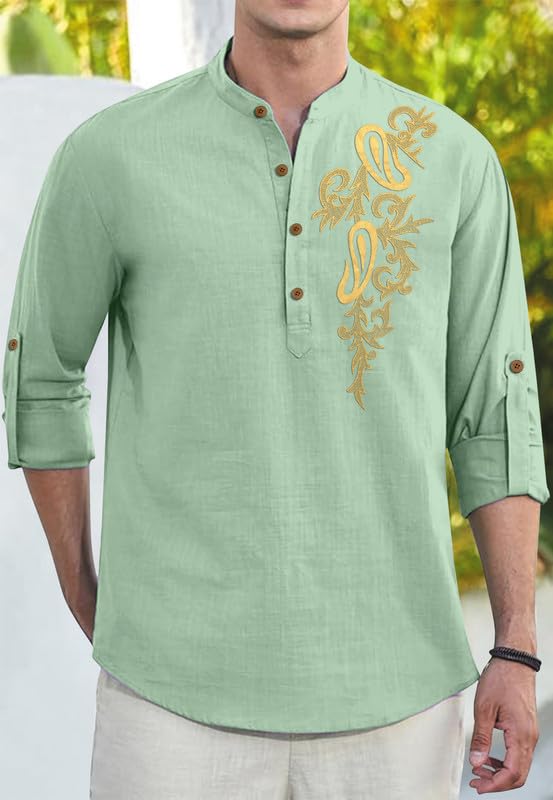 Image of Men's Printed Cotton Blend Short Kurta | Regular Fit Casual Kurta Shirt for Men with Mandarin Collar | Ethnic