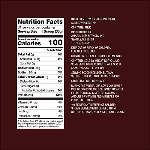 Amazon Elements Grass-Fed 100% Whey Protein Isolate Powder, Unflavored, 2.05 lbs (31 Servings) (Packaging may vary) - Thumbnail 3