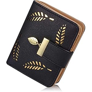 Ladies Purse Wallet, Womens Small Bifold Leather Purses Handbag with Cash/ID/Credit Card Holder Hollow Leaf, Ladies Vegan Coin Purses Wallet Money Bags with Zip Birthday Xmas Gifts for Women Girls