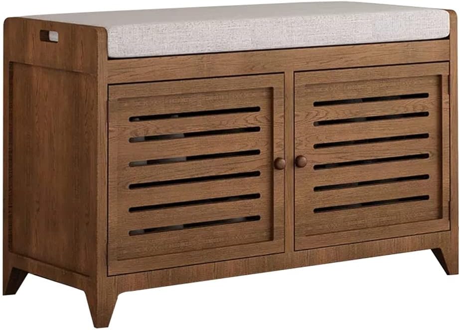 2Tier Shoe Bench Wood Double Door Shoe Storage Bench Shoe