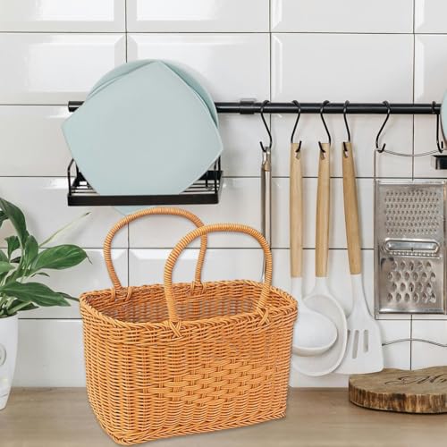 Cesta de compra de imitación ratán con asa duradera y cómoda 6