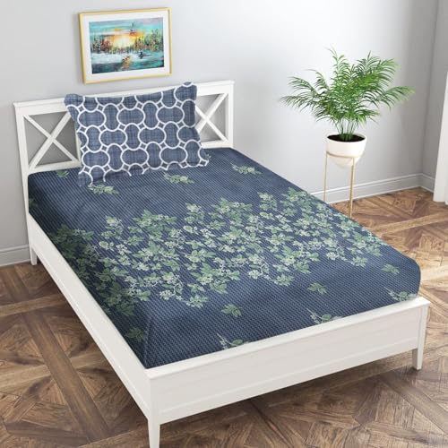 Image of IVAZA Turkish Cotton 280 TC Super Soft Warm Bedsheet Set for Single Size Bed, Durable bedsheet with 1 Pillow Cover Mid Night Blue