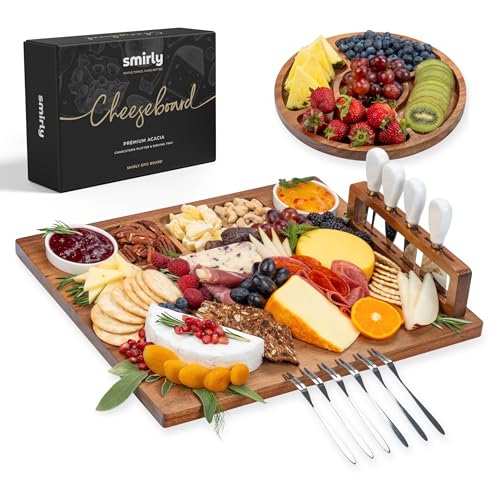 Image of SMIRLY Charcuterie Board Set with Serving Accessories, Large Acacia