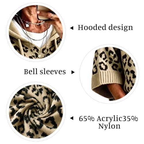 Sweaters for Women Oversized Leopard Print 3/4 Sleeve Hooded Knit Pullover - image 6