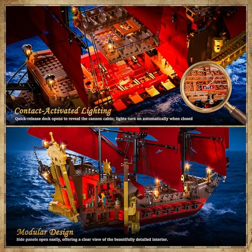 JMBricklayer Pirate Ship Building Sets for Adults with Light, Revenge Pirate Ship Model Boat 40003, Large Collectible Display Building Kit for Home Office Decor, Gift for Adults Pirate Fans (2527PCS) by JMBricklayer - Image 3