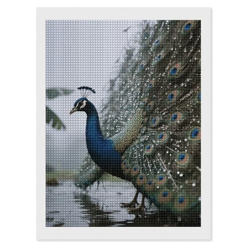 Peinture diamant 5D paon carrée pour un effet scintillant optimal en intérieur