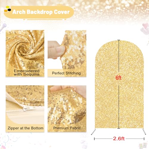 Image of Gold Arch Backdrop Stand Cover 6Ft Summer Sequin Arch Background Cover Birthday Balloon Photo Arch Backdrop for Party Baby Shower Wedding Decorations