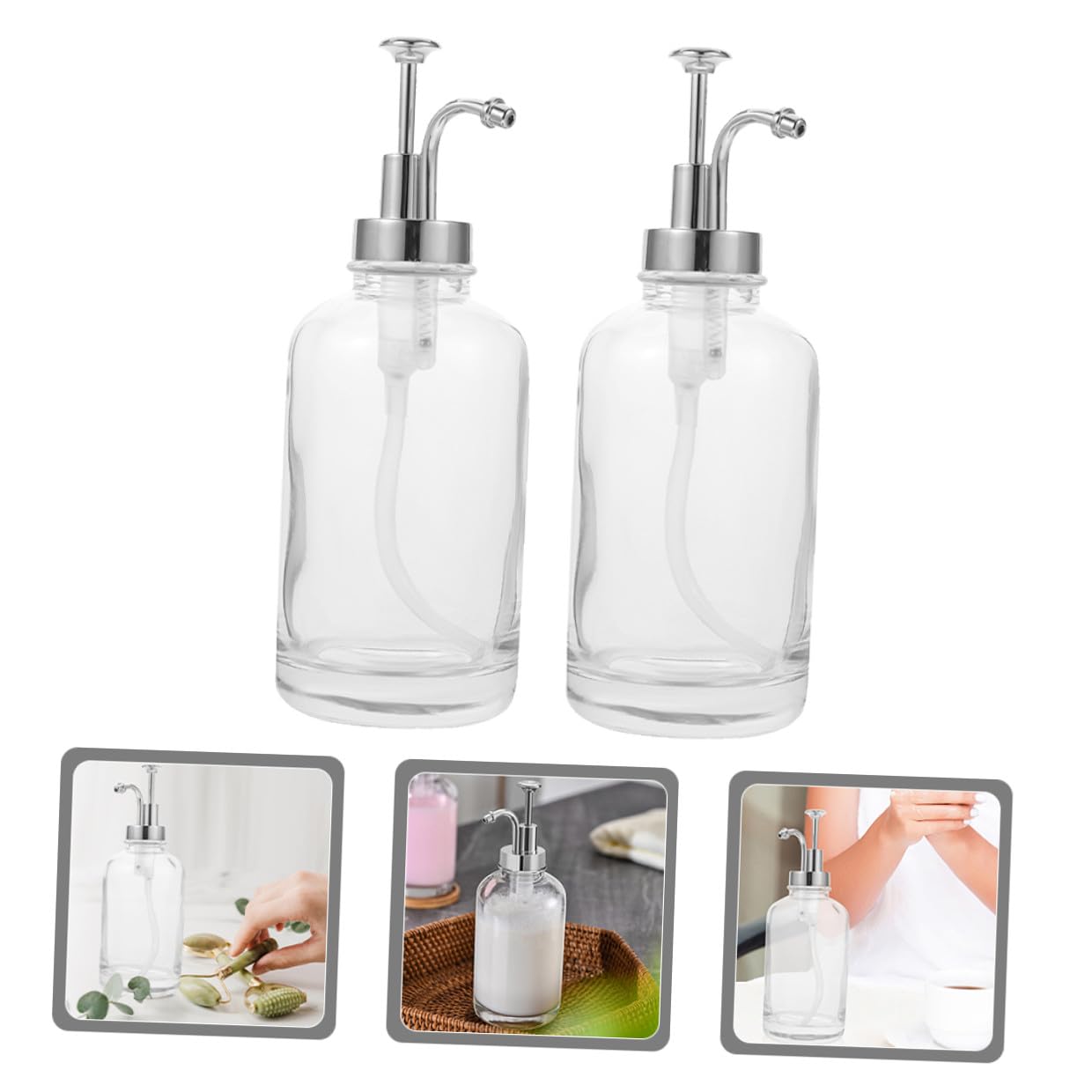 Distributeurs de Sirop de Café et Fonction Anti-gaspillage Lot de 2 en Verre Design Unique Pompe en Acier Inoxydable 500ml Cuisine Élégante