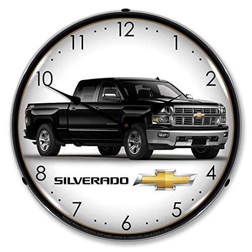 Chevrolet Silverado Black LED Wall Clock, Retro/Vintage, Lighted, 14 inch