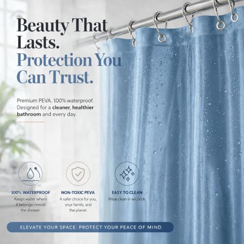 Image of EHZNZIE Stone Blue Shower Curtain Liner 72x72, PEVA Waterproof Bath Curtain, No Chemical Smell, 3 Weighted Magnets, Durable with Rustproof Metal Grommets