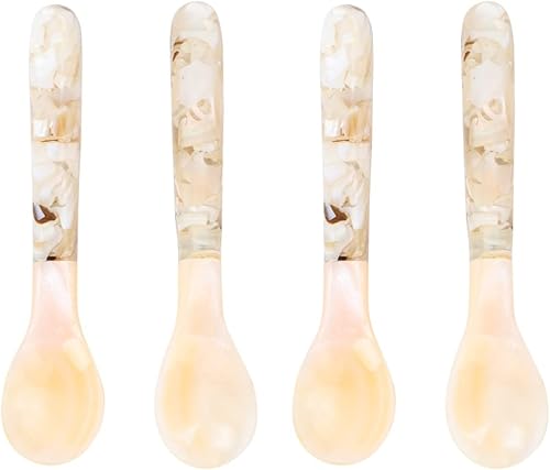 Paquete de 4 cucharas de caviar de nácar, cucharas de caviar de caviar, servidor enfriador de caviar, cuchara de servir huevos, cucharas de perlas