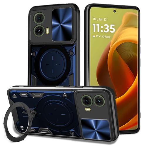 Image of AESTMO Armor Motorola Moto G85 5G Bumper Back Case Cover | Ring Holder & CD Pattern Sliding Camera Shutter Cover | Back Case Cover for Motorola Moto G85 5G (Black)