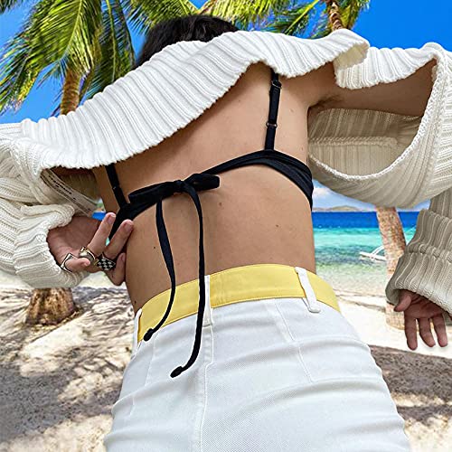 Image of High Collar Long Puff Sleeve Sweater Knitwear Solid Color Pullover Crop Top Ultra Short Turtleneck Sweatshirt