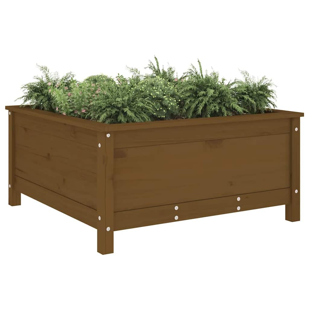 Maceta clásica de jardín de pino para terraza y exterior, robusta jardinera rectangular de madera y macetero, maceta de jardín marrón miel 82,5 x 82,5 x 39 cm