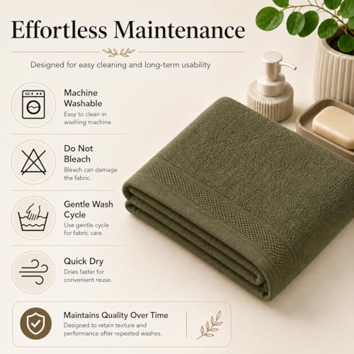 Image of 100% Pure Cotton Bath Towel for Men & Women | 380 GSM Ultra Soft, Highly Absorbent & Quick Dry Bath Towel | Large 55 x 28 Inch Matty Terry Towel for Bathroom, Gym, Travel & Daily Use | Olive Green