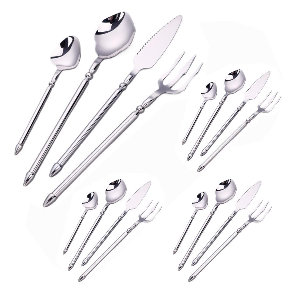 Set Di Posate Per Posate Da Tavola in Acciaio Inossidabile Da Cucina, Coltello Da Bistecca, Forchetta, Cucchiaio, Cucchiaino (Argento,16 pezzi)