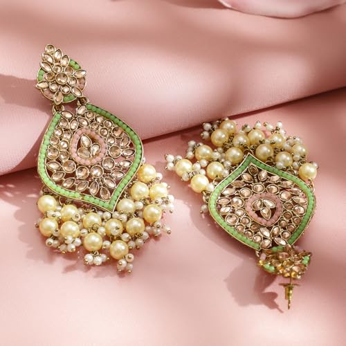 Image of Rubans Chandelier Earrings Kundan Pearl Traditional Jewellery Wedding Festive Gift for Women & Girls