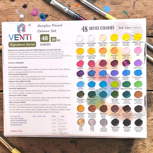 Image of Venti Signature Acrylic Colour Paint Set, 48 Colors, 36ml Each, Multicolour