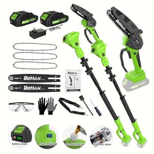 Image of Cordless Pole Saw for Tree Trimming, 6 inch Chainsaw with Extension Pole