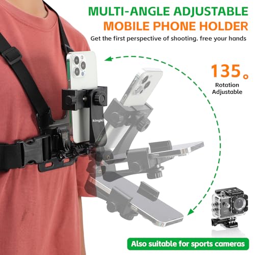 Image of KINGKI Mobile Phone Chest Mount Harness Strap Holder Cell Phone Clip Action Camera POV for Samsung iPhone Plus etc (Pack of 2)