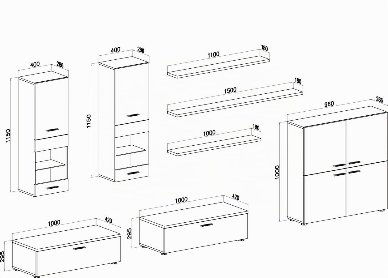 Skraut Home - Mobili Soggiorno - 189 x 300 x 42 cm - Sistema di Illuminazione a LED - Modello Beta - Grande capacità di stoccaggio - Stile Moderno - Finitura Bianca