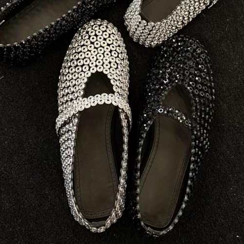 JANSEVEN Women Rhinestones Ballet Flats Fashion Crystal Flat Round Toe Sparkling Party Evening Shoes4