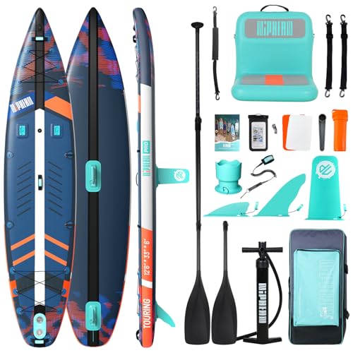 Image of Niphean PRO (Extra Large) Inflatable Paddle Board with Seat, 11'6 inch /12'6 inch Stand Up Paddle Board with Pressure Gauge, StabilTrac Fin, Upgraded All-Round /Touring SUP for Adult Adventures, 2+1 Person