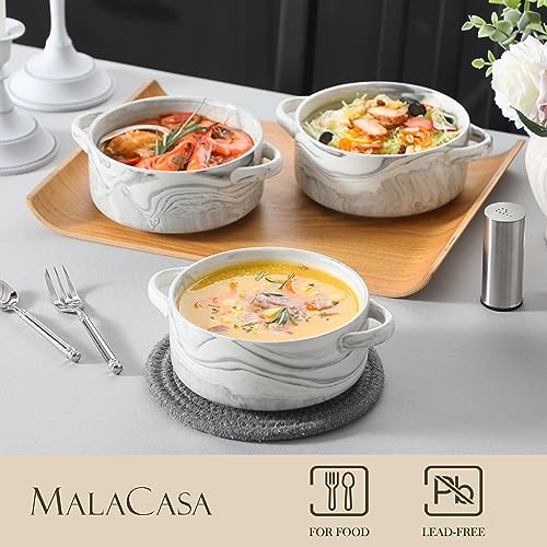 MALACASA Suppenschalen mit Griffen, 800 ML Porzellan Suppenschalen Set von 4, Elfenbein weiß servieren Suppe Crocks Schalen für Französisch… – Ansicht 3