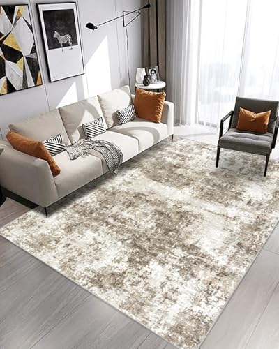 Area Rugs 9x12 Living Room: Large Modern Abstract Washable Rug Soft Indoor Anti Slip Carpet for Under Dining Table Bedroom Nursery Home Office Brown