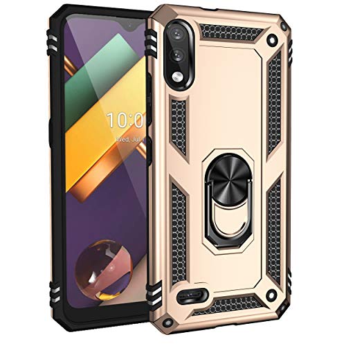 BestST Funda para LG K22/LG K32/LG K22 Plus +Protector Pantalla,Antigolpes Rígida Robusta Carcasa Resistente al Impacto Militar Duradera Blindada Fuerte de Seguridad con Anillo Soporte,Oro