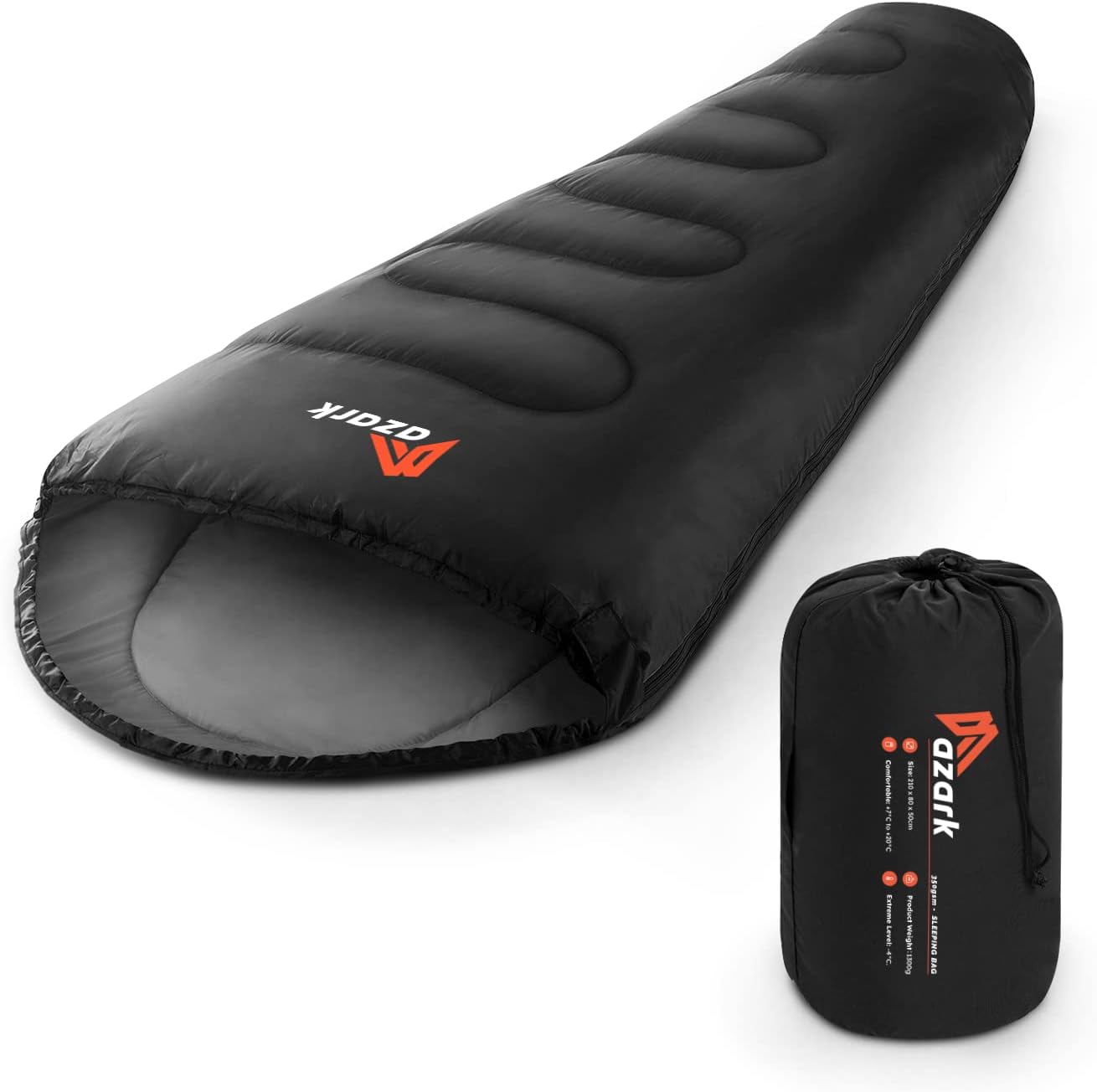 azark Premium Sleeping Bag, 350GSM, Lightweight and Waterproof, 4 Seasons of Camping, Hiking and Outdoors, Sleeping bag for Adults & Kids