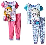 Disney Girls Frozen Sisters Cold Weather, Warm Hearts 4-Piece Pajama Set