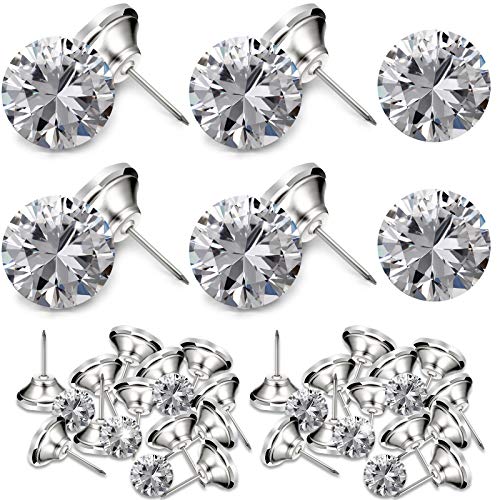 Crystal Upholstery Buttons 25 mm Crystal Upholstery Tacks Clear Crystal Head Upholstery Nails Imitate Diamond Buttons for Sewing DIY Sofa and Wall Decor (30 Pieces)