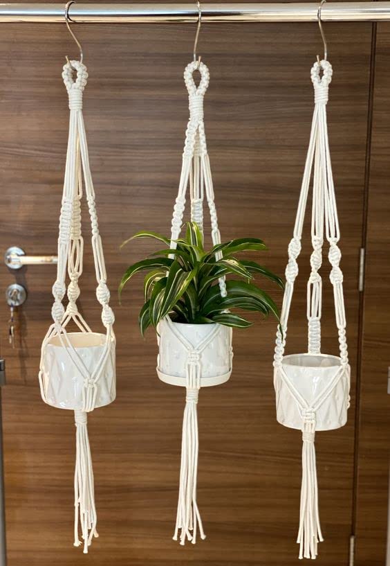 Saaz Indoor Plants for Living Room | Macrame Plant Holder (Without Pot) | Handmade Cotton Macrame Plant Hanger | Bohemian Home Decor Balcony Decor Pack of 3 (B0C2BY75L3) Amazon Price History, Amazon Price Tracker